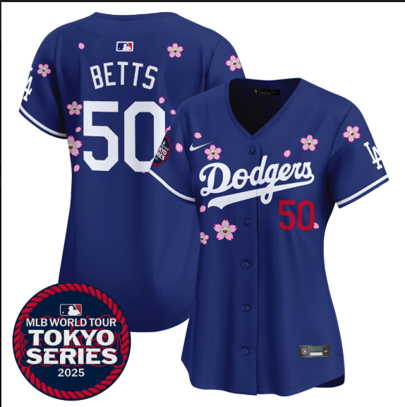 Women Los Angeles Dodgers #50 Betts Tokyo Series 2025 blue Limited Stitched Jersey